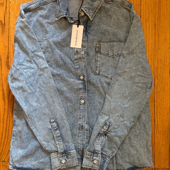 WeWoreWhat Boyfriend Indigo Denim Shirt, Light Rustic - NWT, XS/S - Picture 6 of 13